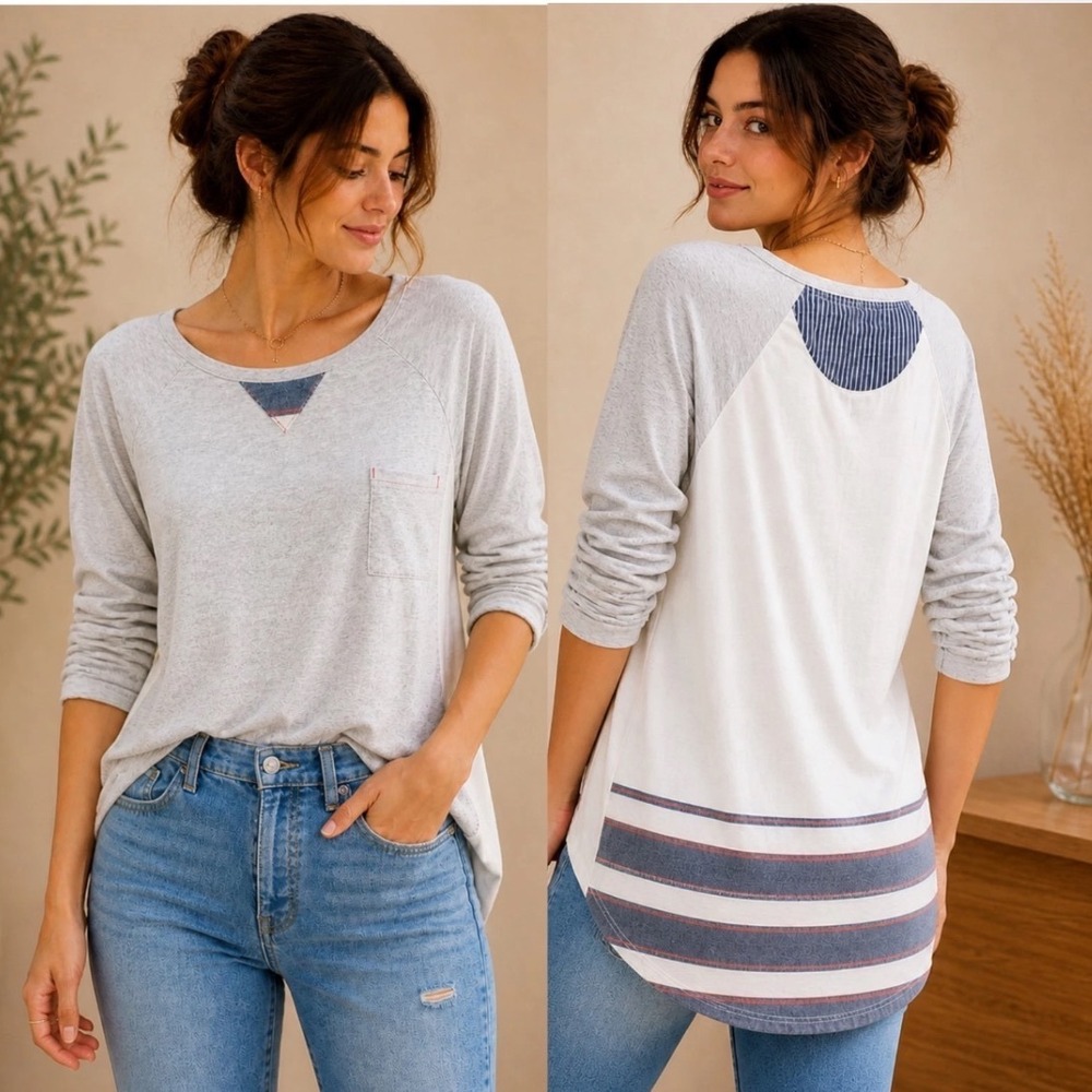 Newβ Anthropologie High Low Raglan Top Stripe Casual Lounge Minimalist Boho M